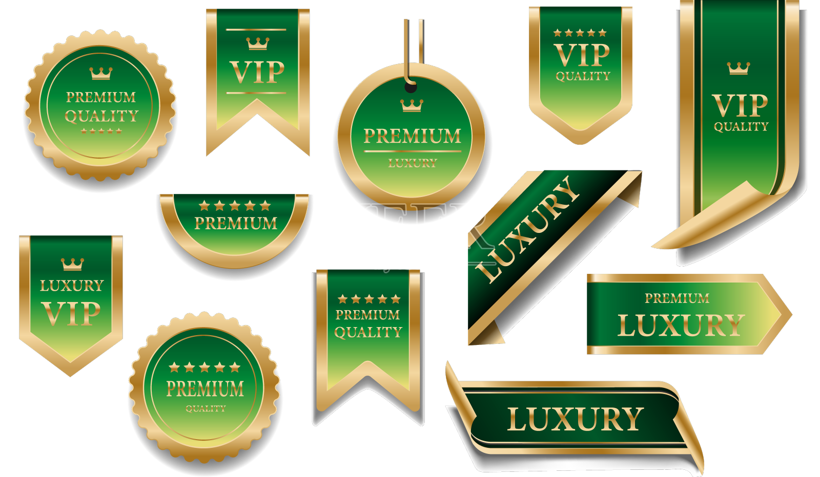 绿色金色豪华优质标签徽章上设计元素图片