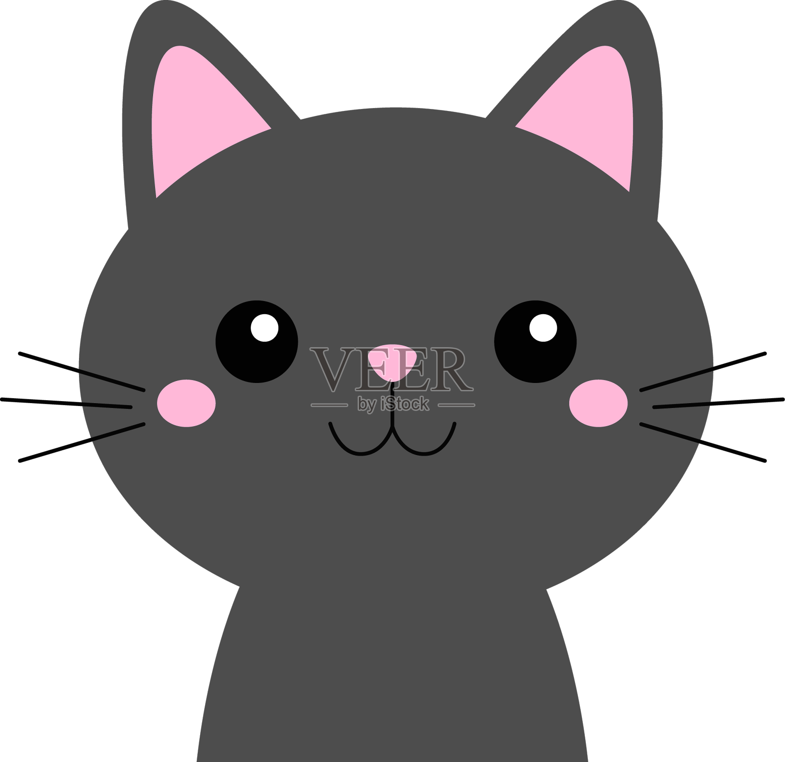 灰色的猫脸头轮廓图标可爱的微笑设计元素图片