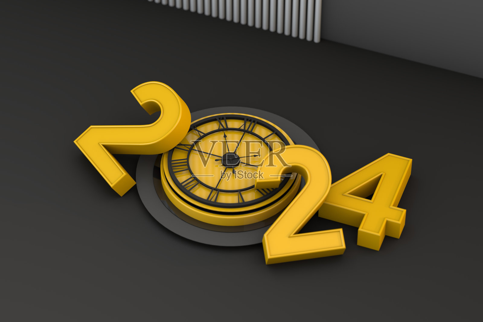 用经典的时钟祝2024年新年快乐照片摄影图片