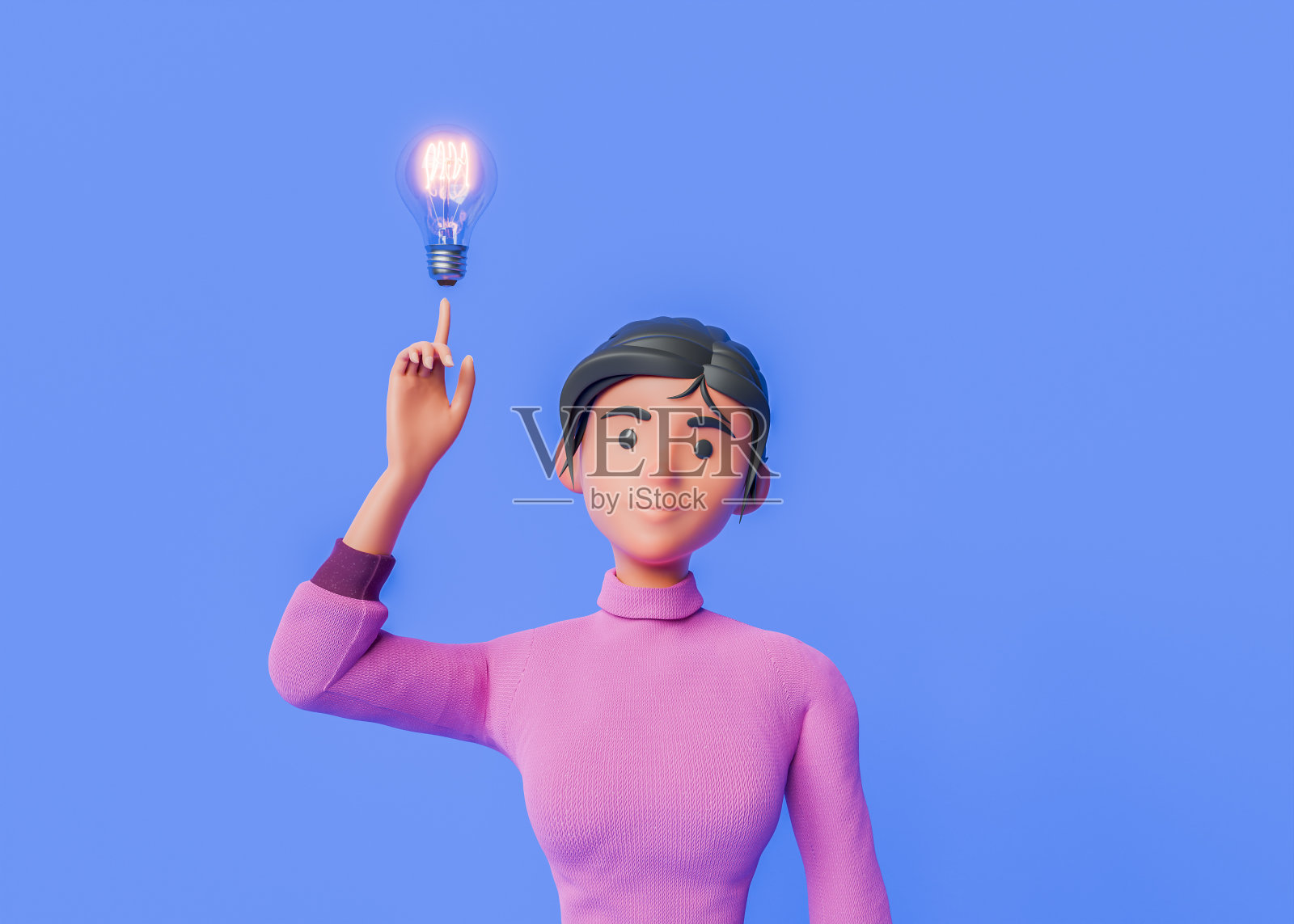 3D卡通灯泡的想法照片摄影图片