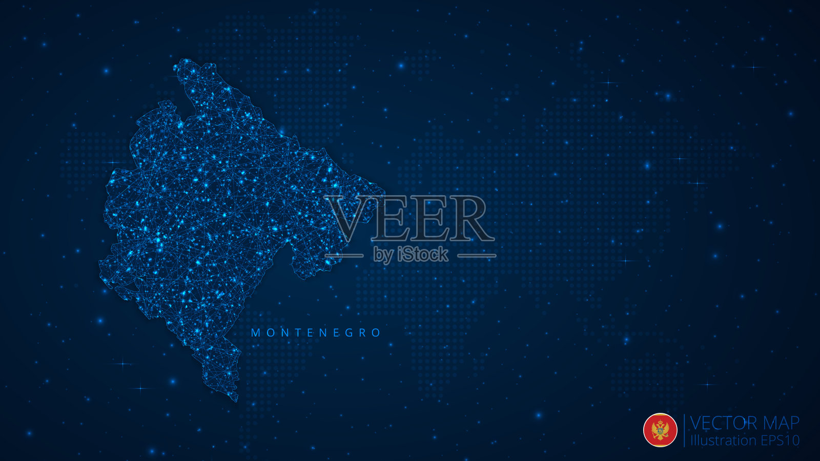 黑山地图现代设计与多边形形状在深蓝色的背景。业务线框网球飞碎片插画图片素材