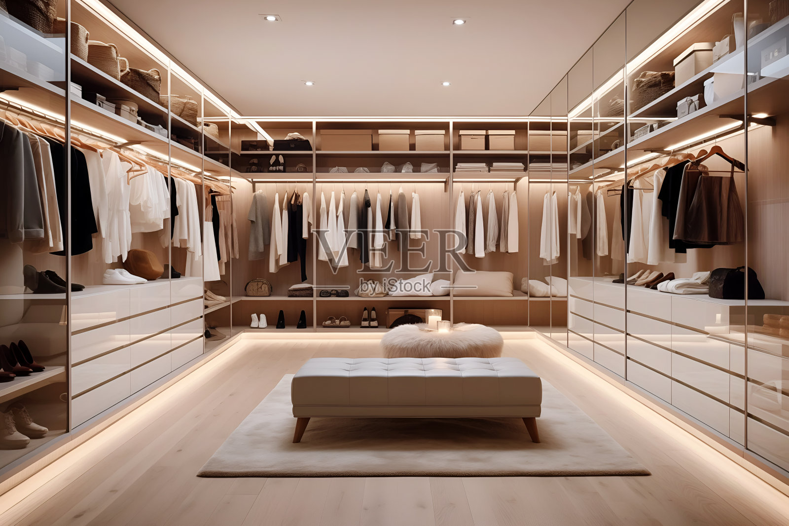 豪华现代木材步入衣橱与衣柜照片摄影图片