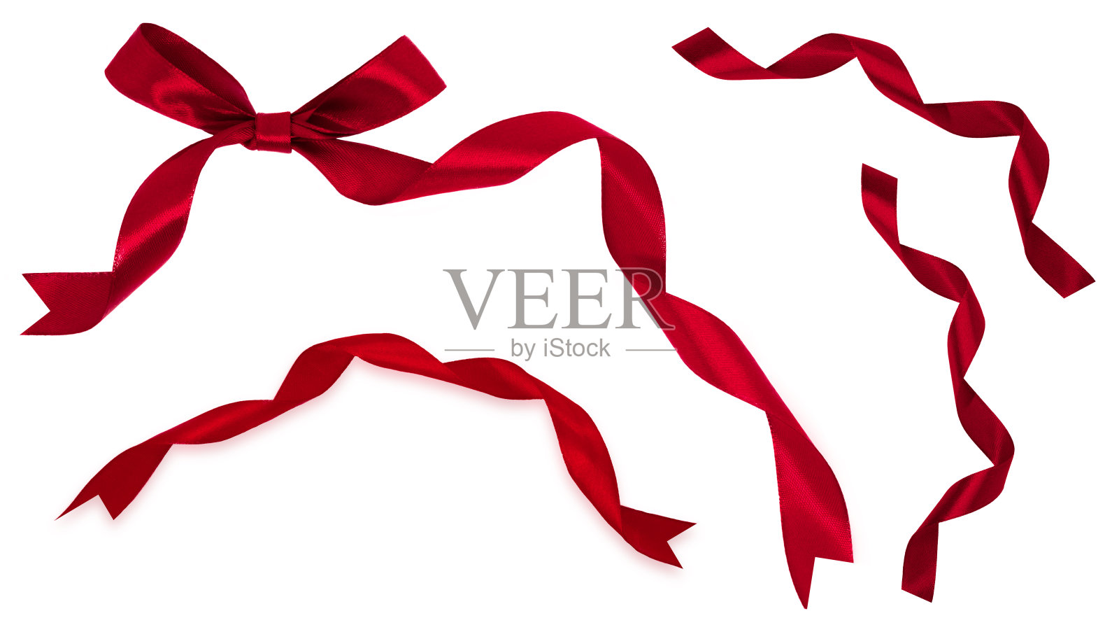 一套红色丝带与红色蝴蝶结孤立在白色背景照片摄影图片