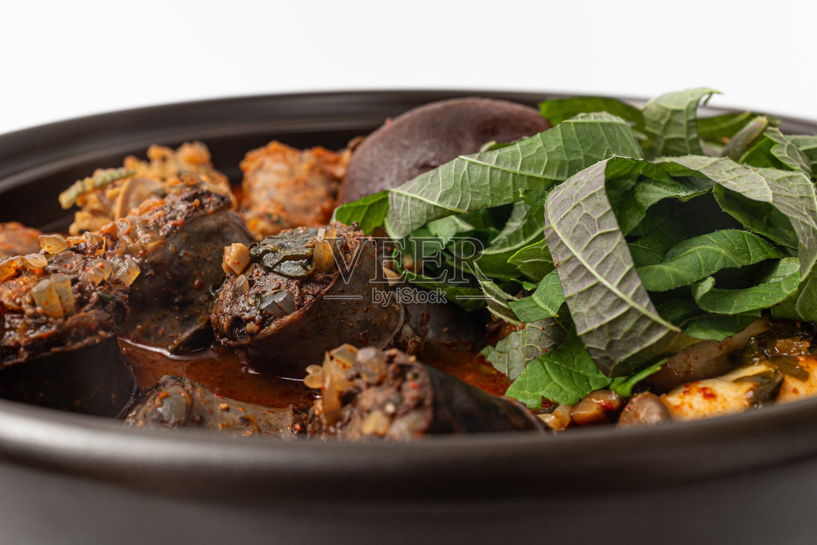 韩式黑布丁火锅照片摄影图片