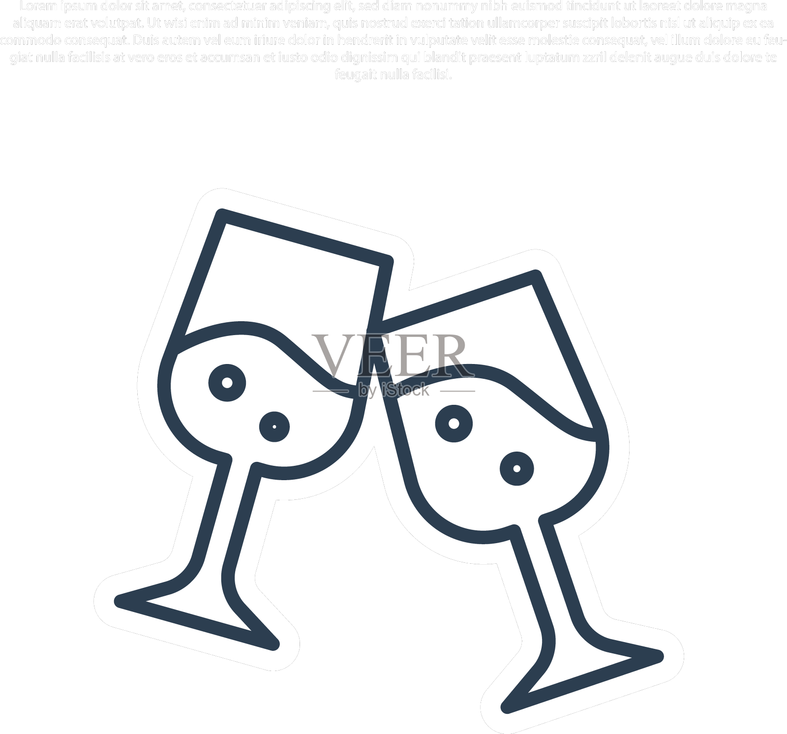 蓝线杯香槟图标隔离在蓝色设计元素图片