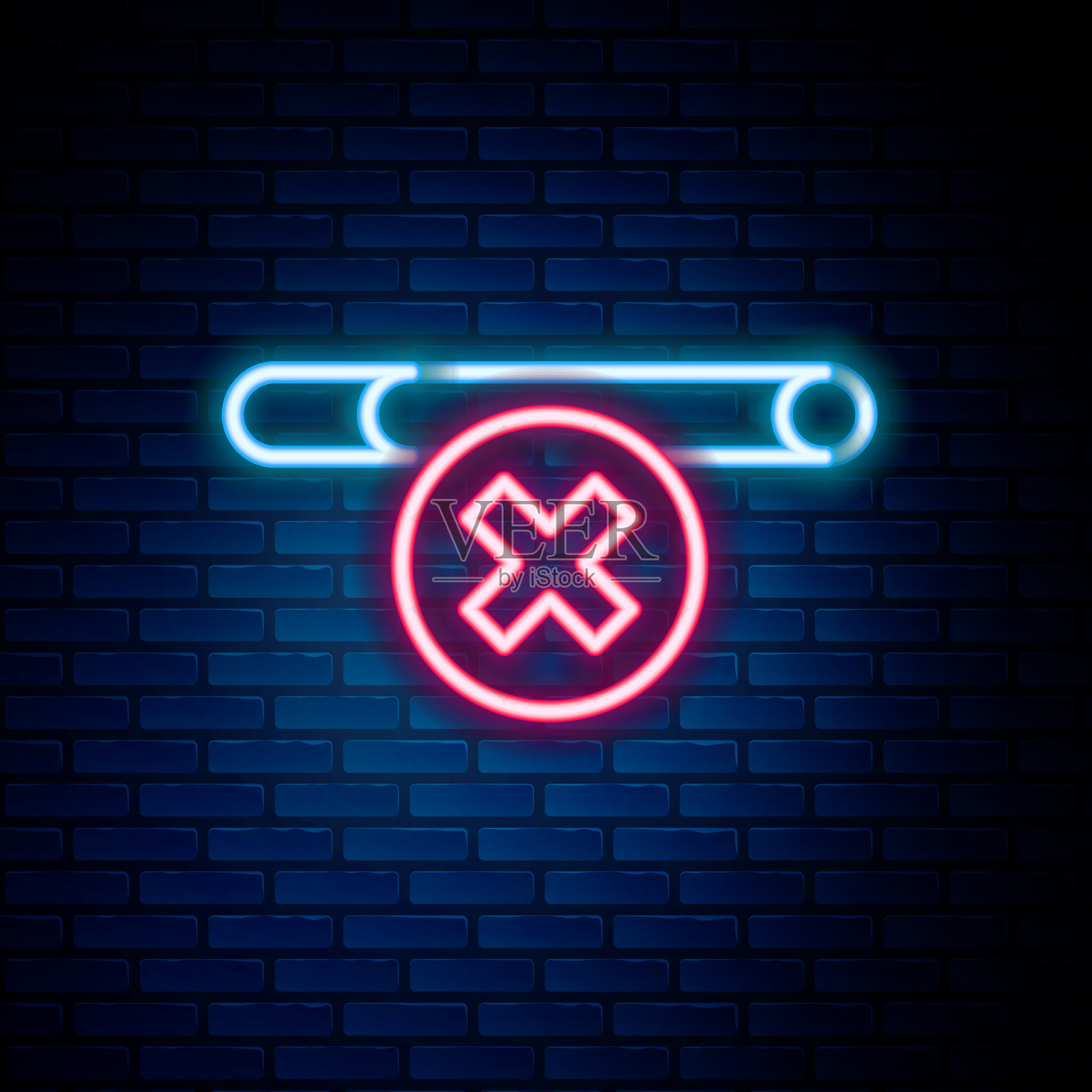 发光的霓虹灯线没有吸烟图标孤立上插画图片素材