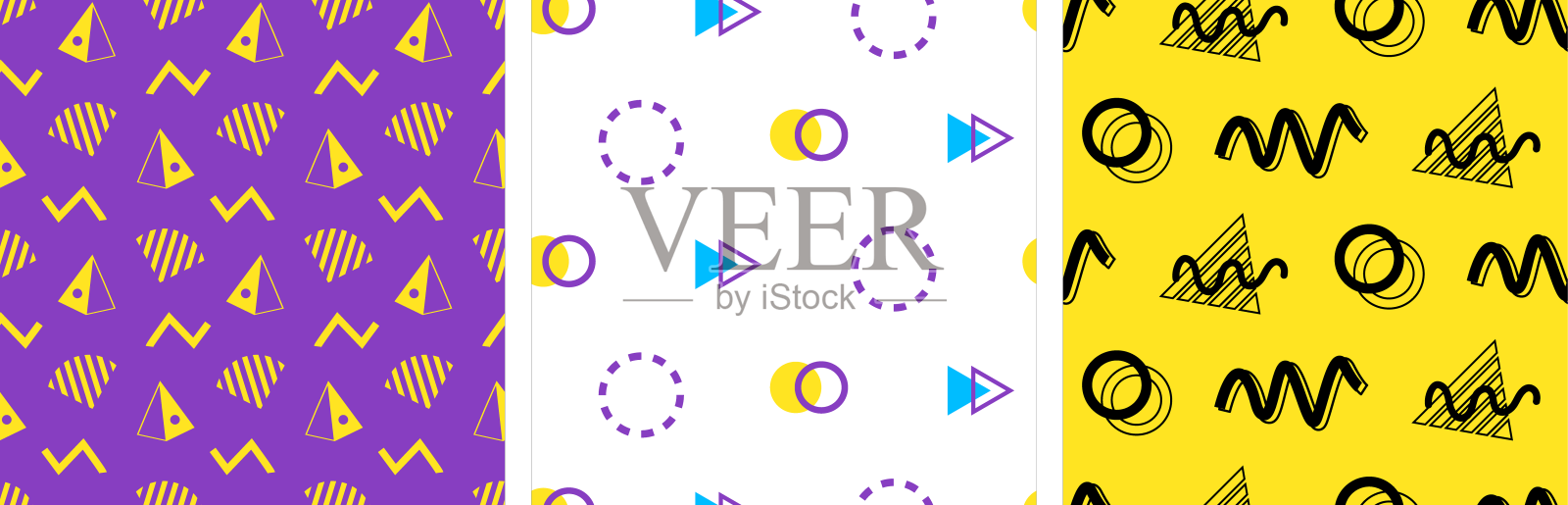 90年代时尚几何孟菲斯无缝图案集设计元素图片