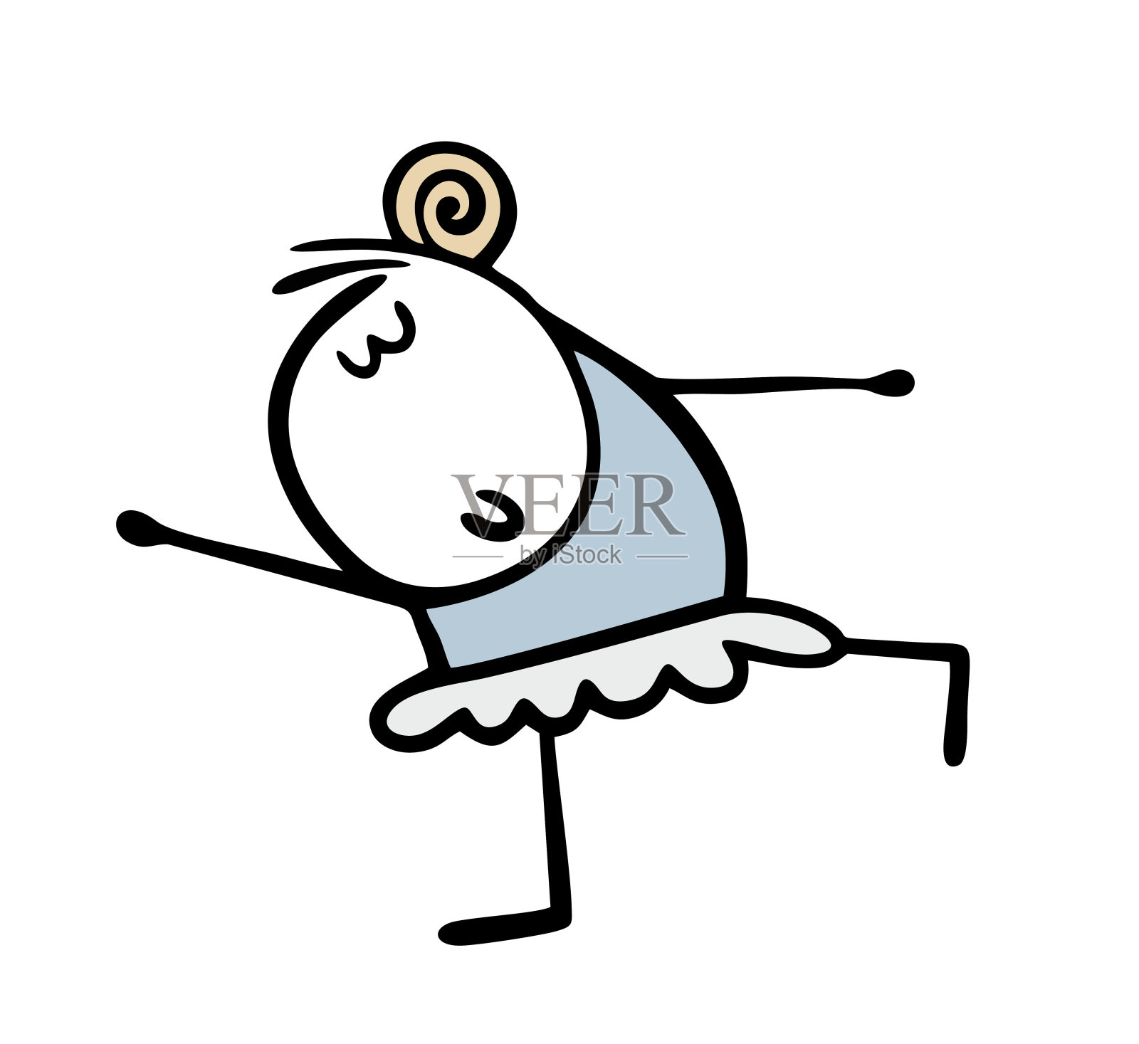 卡通美女年轻芭蕾舞女演员在音乐剧舞台上优雅地跳着芭蕾舞。矢量插图手绘可爱的舞者在一个姿势。插画图片素材