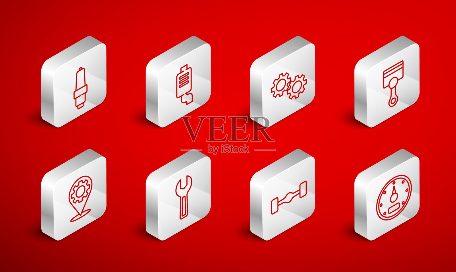 设置线速计汽车消声器齿轮发动机插画图片素材