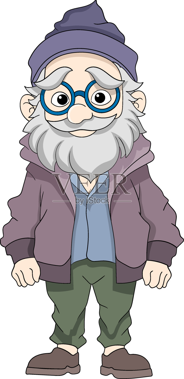 一位戴眼镜的祖父，穿着夹克，戴着帽子插画图片素材