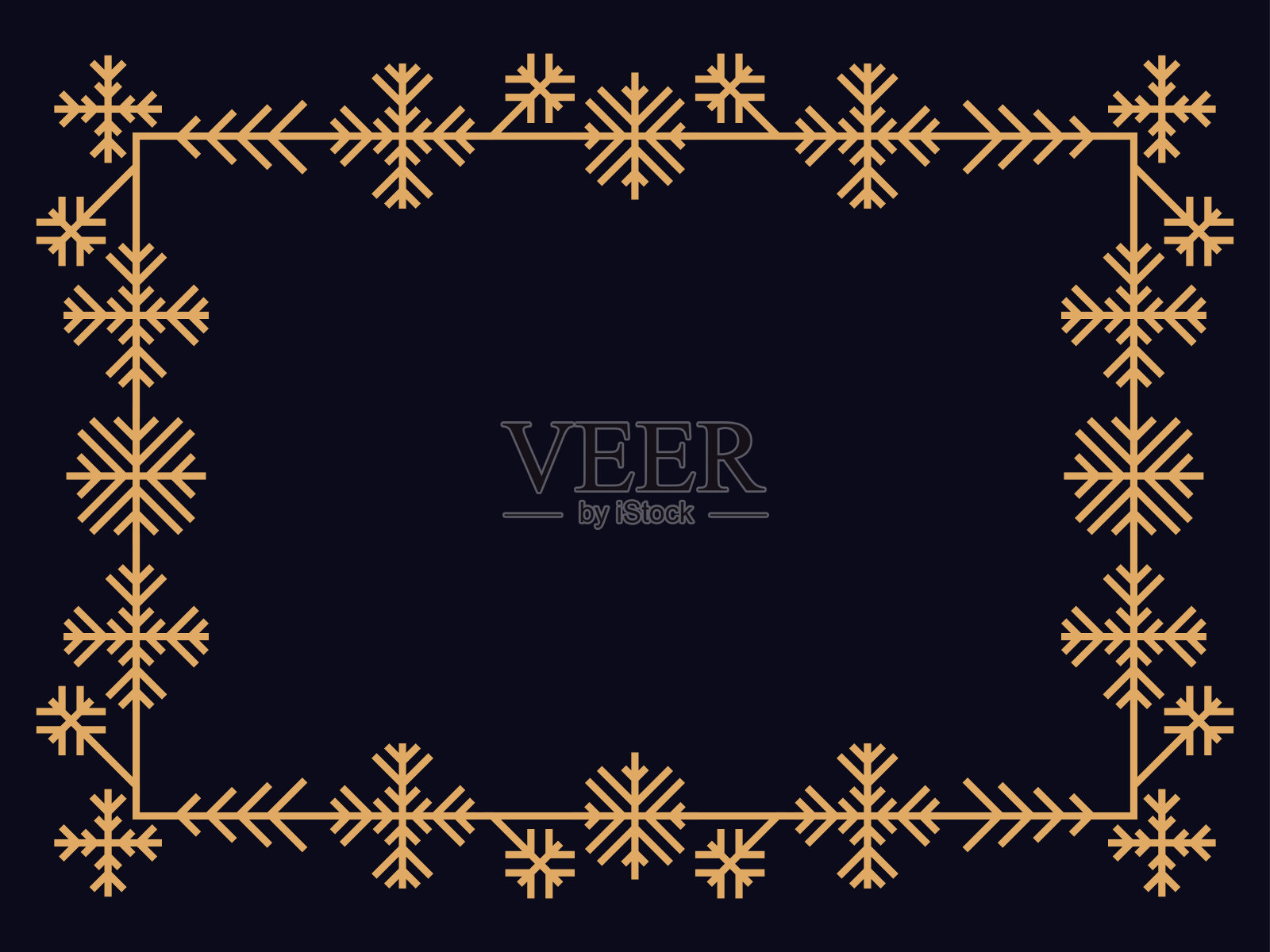 装饰艺术框架与雪花。复古的线性边框。二十世纪二三十年代的风格。圣诞框架设计的邀请，传单和贺卡模板。矢量图插画图片素材