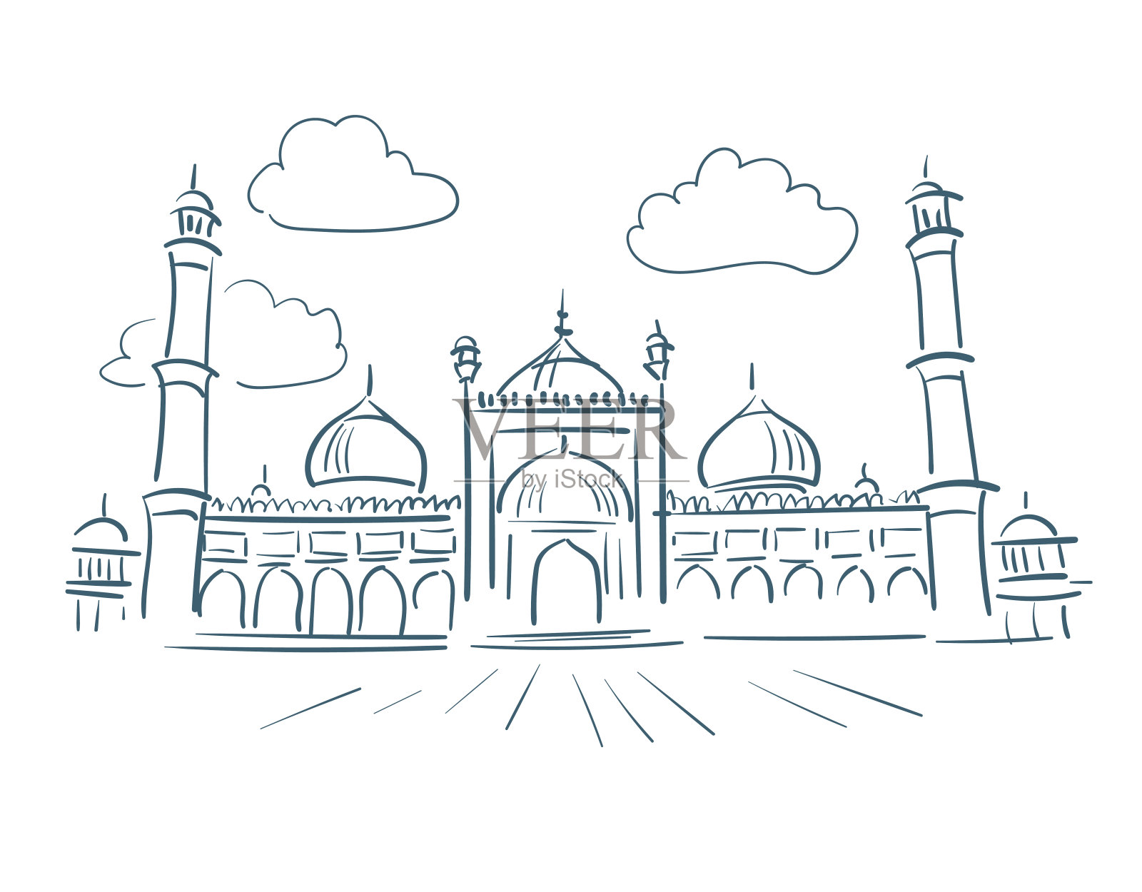 Jama Masjid阿格拉北方邦印度宗教机构矢量素描城市插图线条艺术素描简单插画图片素材