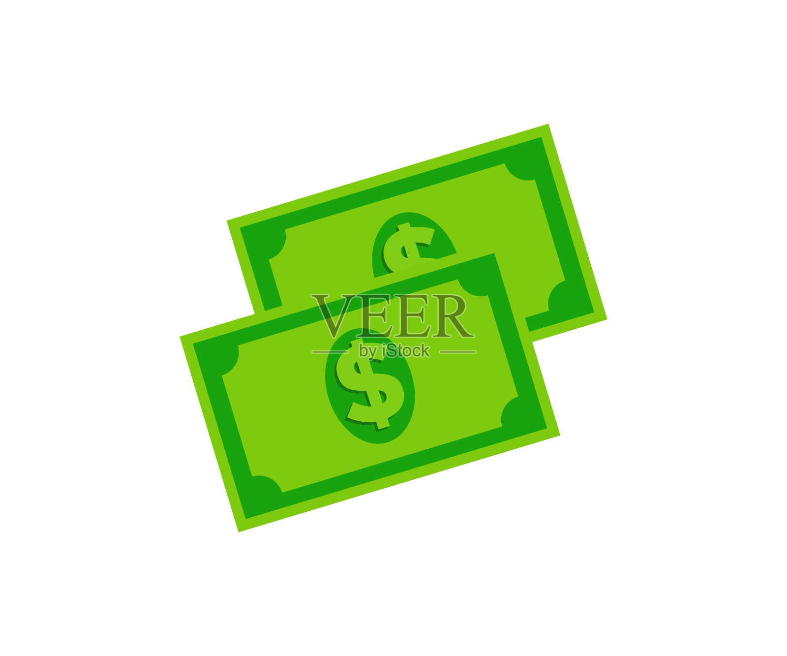 美元钞票现金钞票纸币图标。绿色美元现金图标为金融应用程序和网站矢量设计和说明。插画图片素材