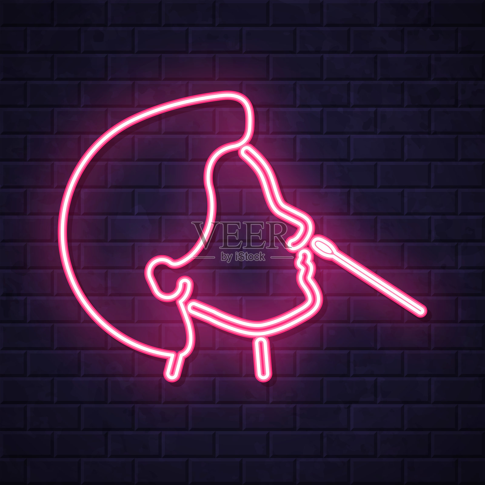 鼻拭子试验。在砖墙背景上发光的霓虹灯图标插画图片素材
