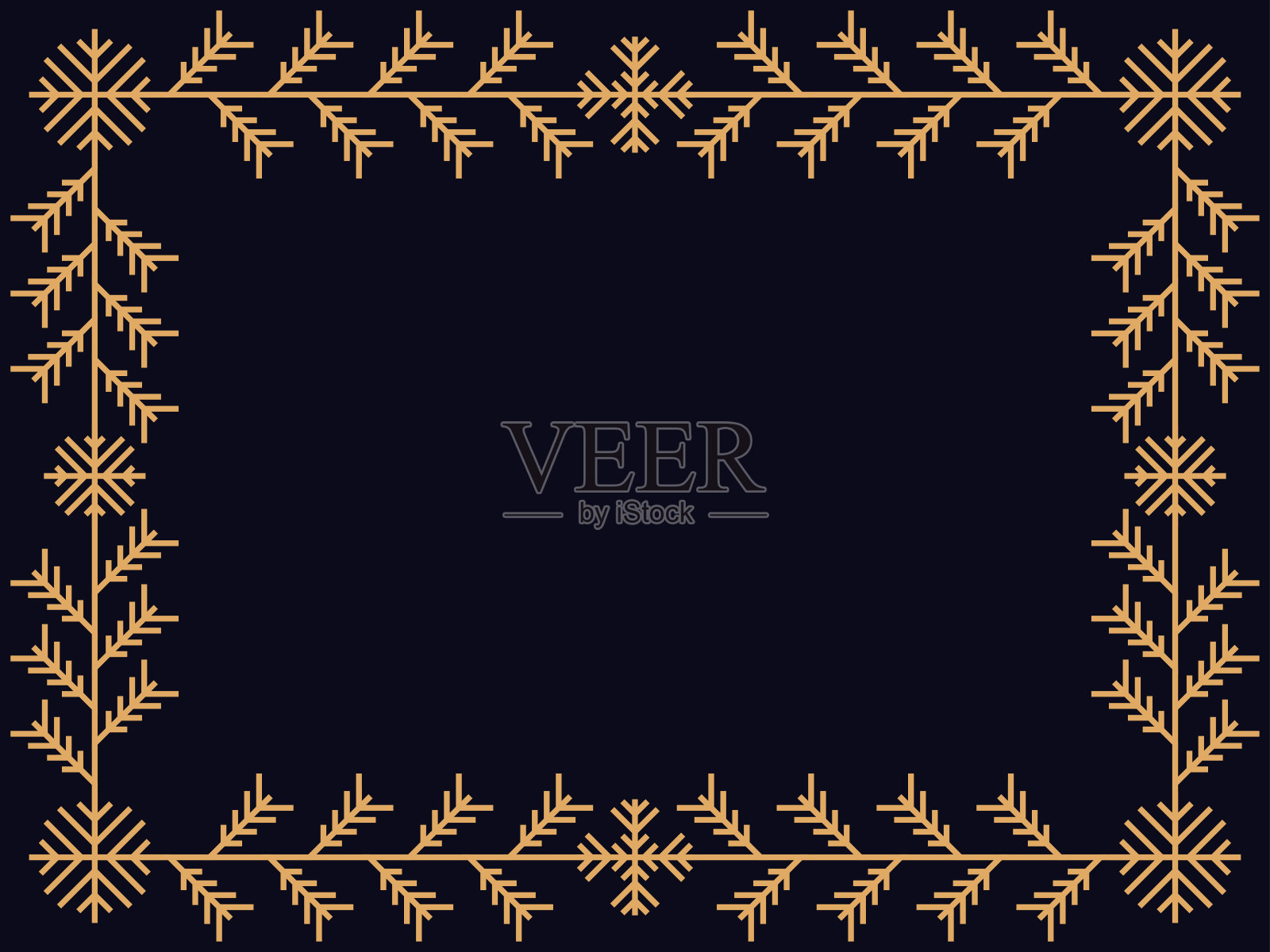 装饰艺术框架与雪花。复古的线性边框。二十世纪二三十年代的风格。圣诞框架设计的邀请，传单和贺卡模板。矢量图插画图片素材