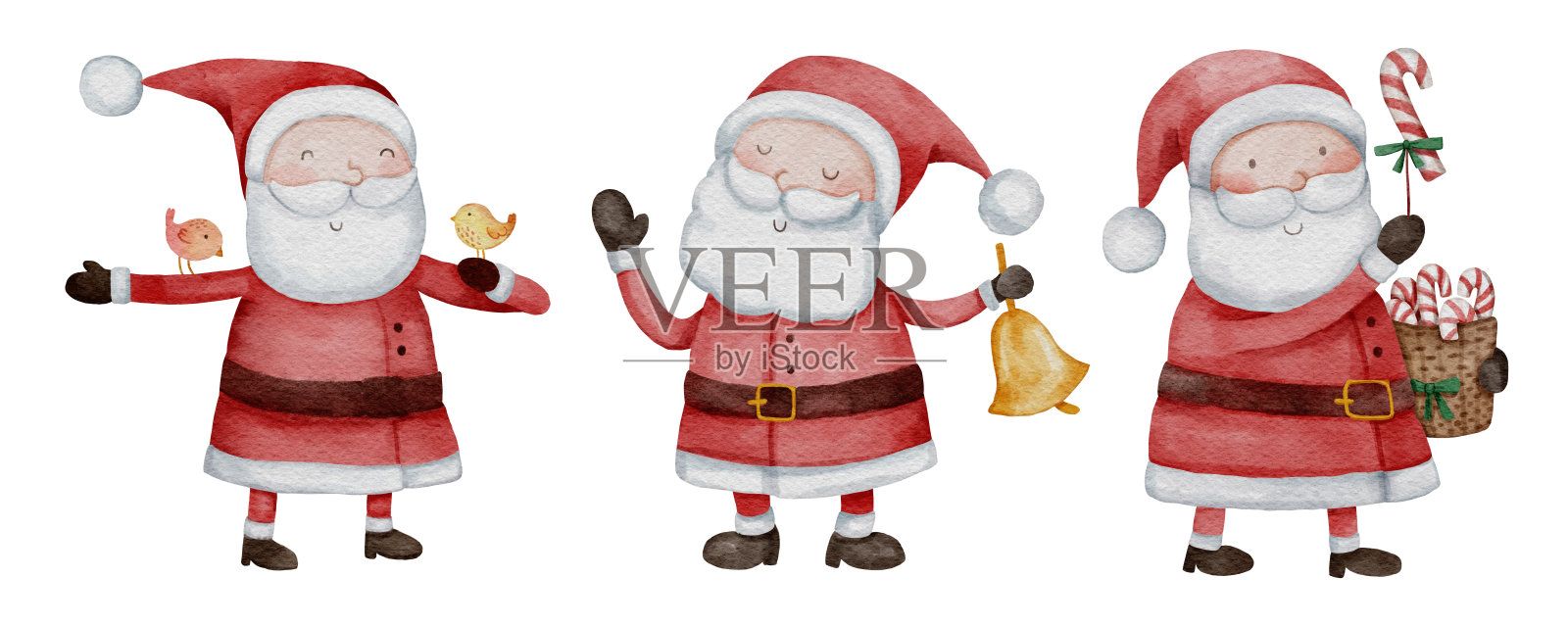 圣诞老人。圣诞主题。水彩画卡通人物。孤立。15组中的第12组。插图。插画图片素材