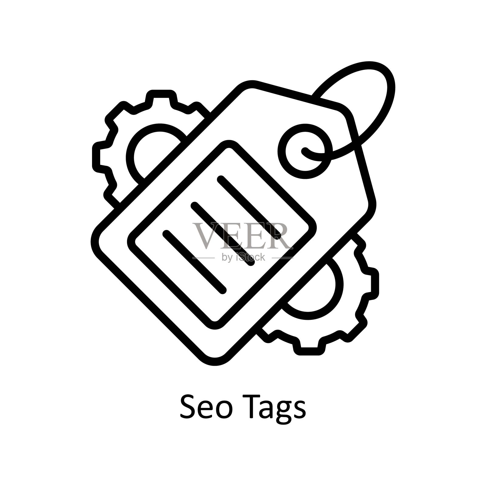 SEO标签矢量大纲图标设计插图。商业和管理符号在白色背景EPS 10文件插画图片素材