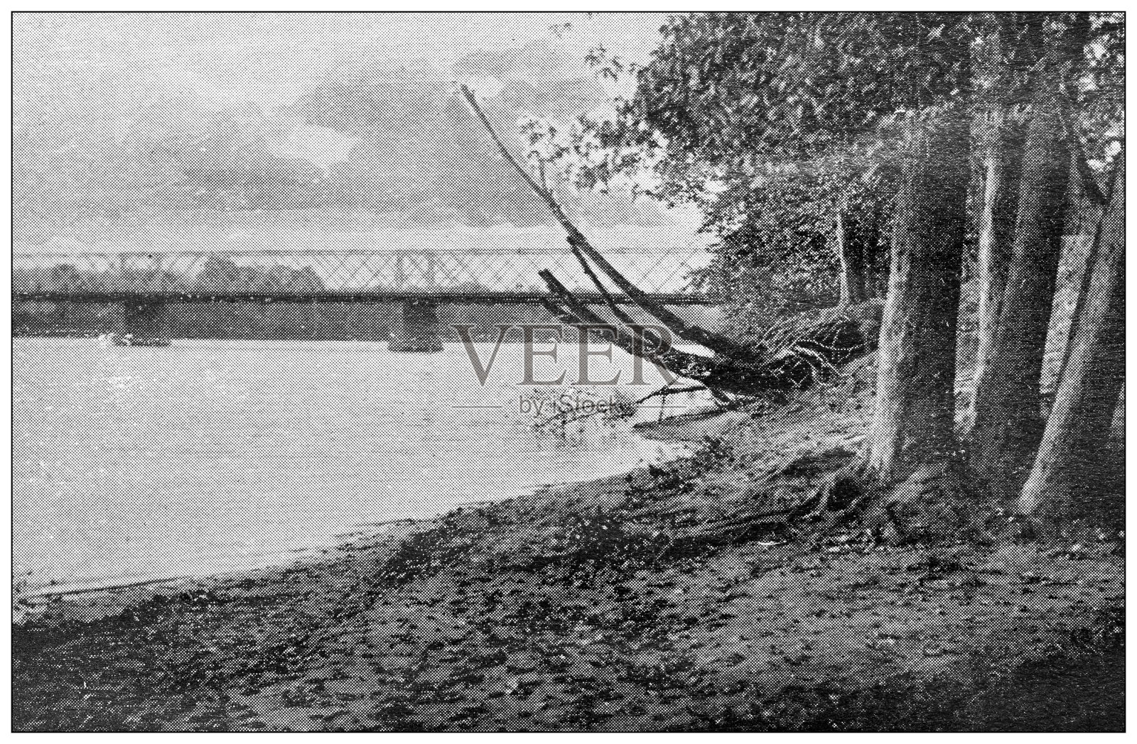 汉普顿县，马萨诸塞州的古董图像:斯普林菲尔德，北端桥插画图片素材