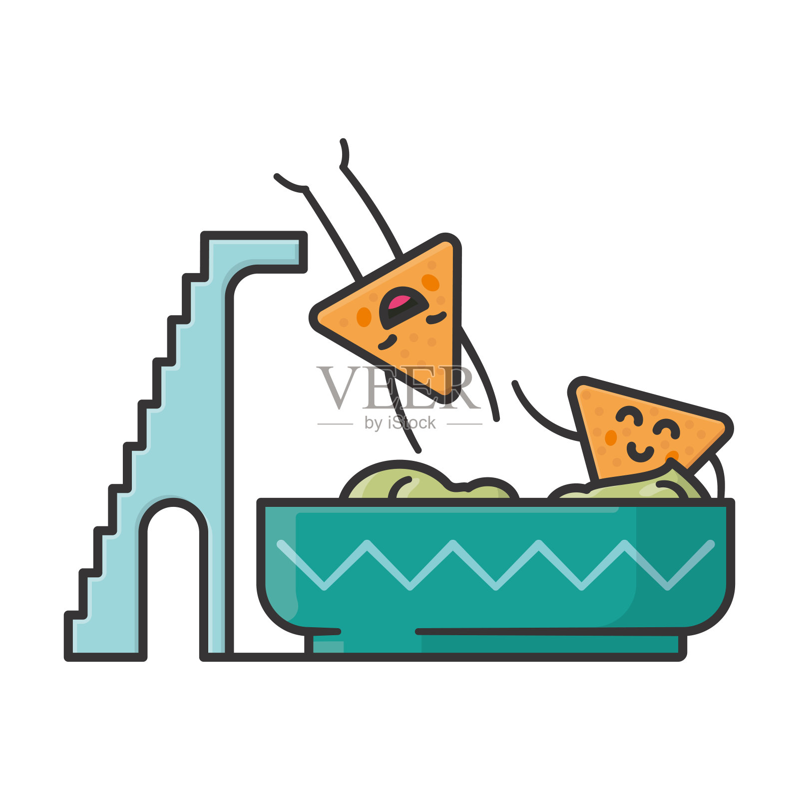 墨西哥薄饼跳入鳄梨酱隔离矢量插图池插画图片素材