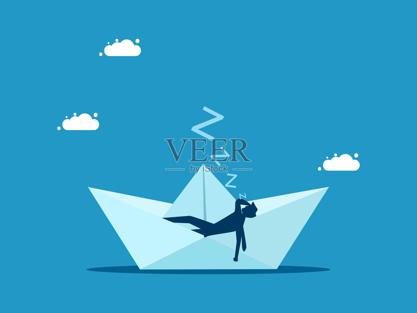 工作时休息。睡在纸船上的商人插画图片素材