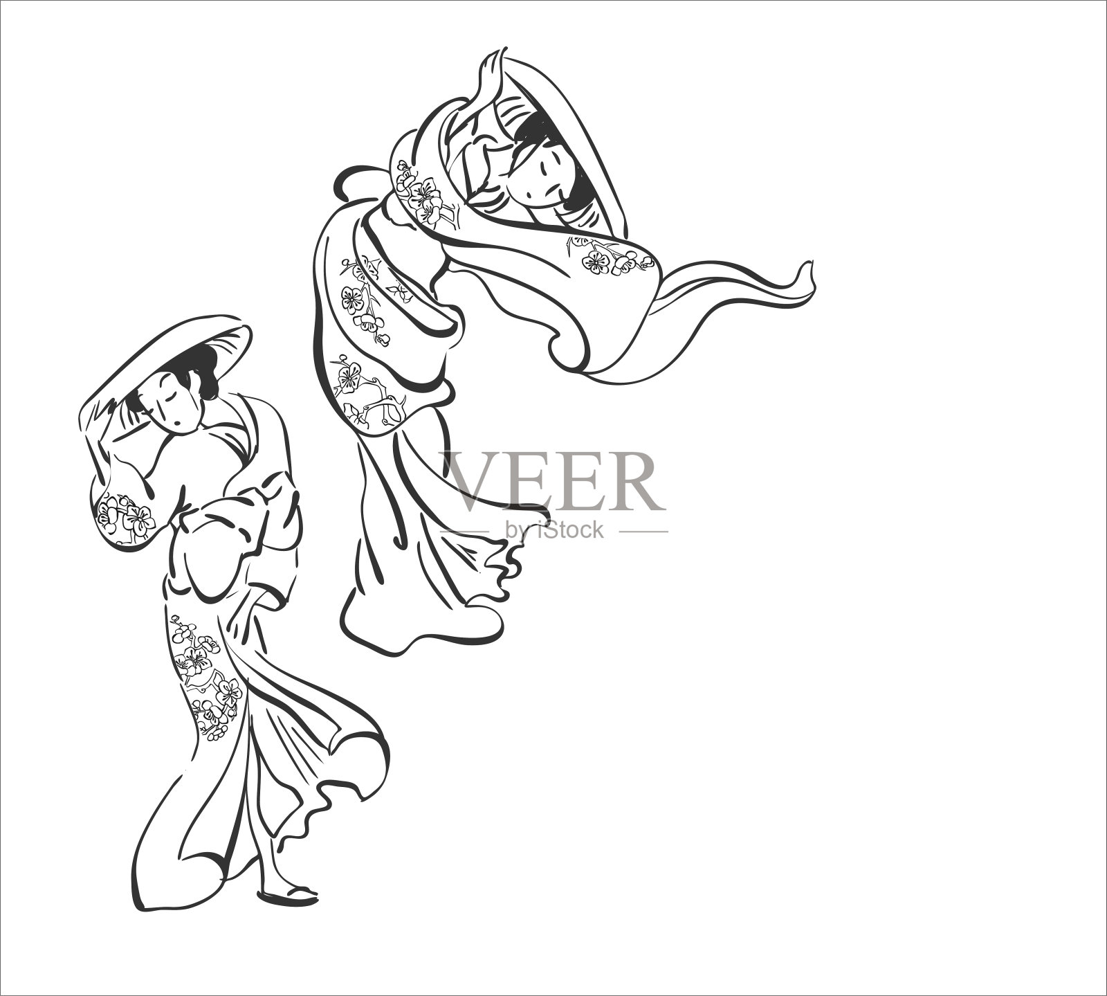 日本少女女子和服矢量插画设计元素插画图片素材