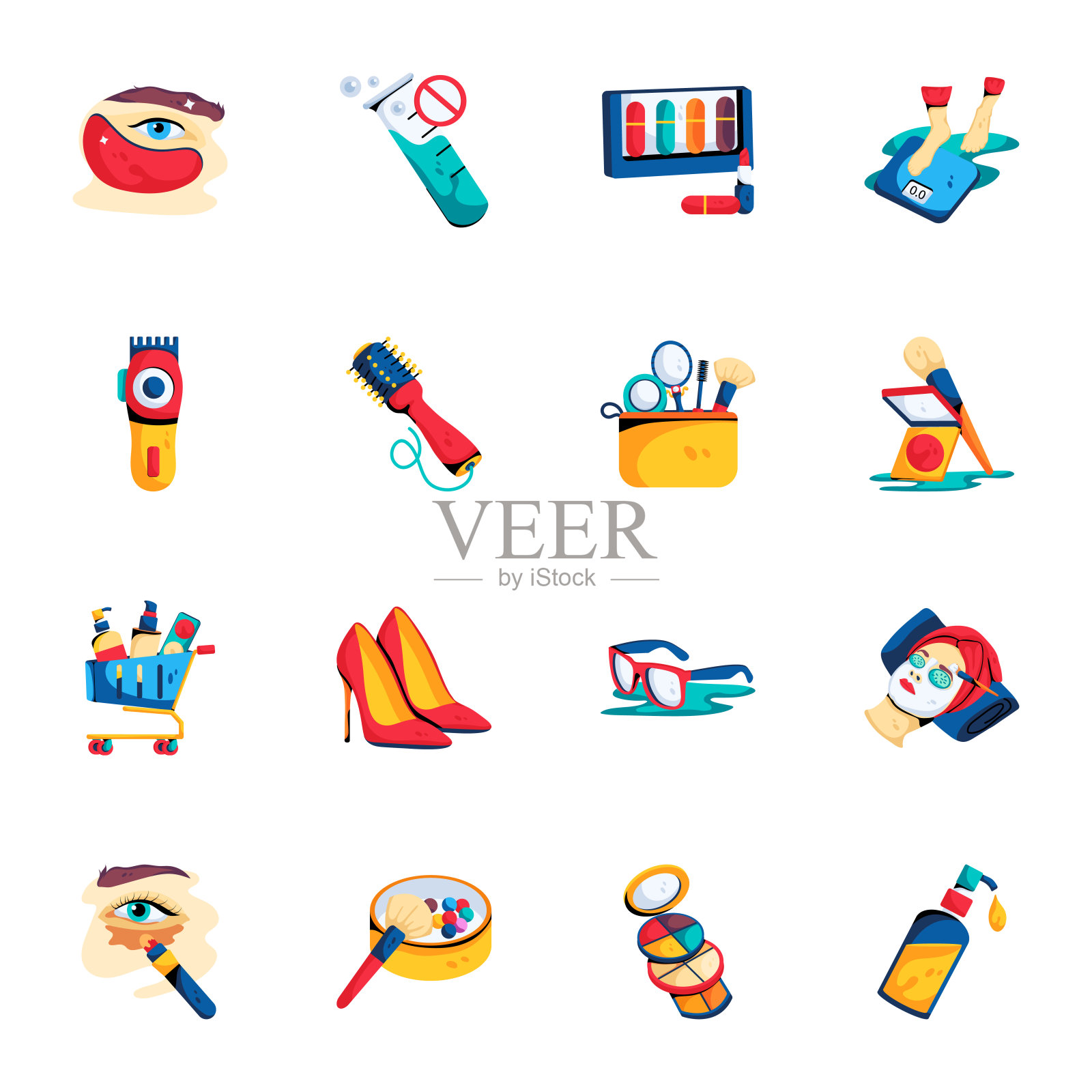 美容和美容工具的捆绑扁平图标插画图片素材