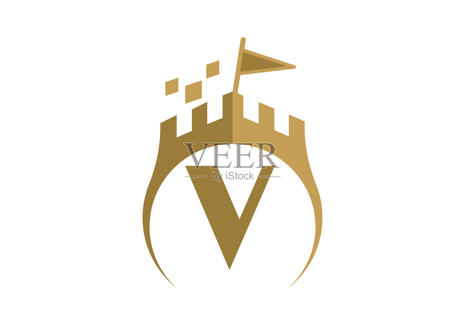 字母V城堡现代Logo设计矢量图模板。企业商务图形字母符号插画图片素材