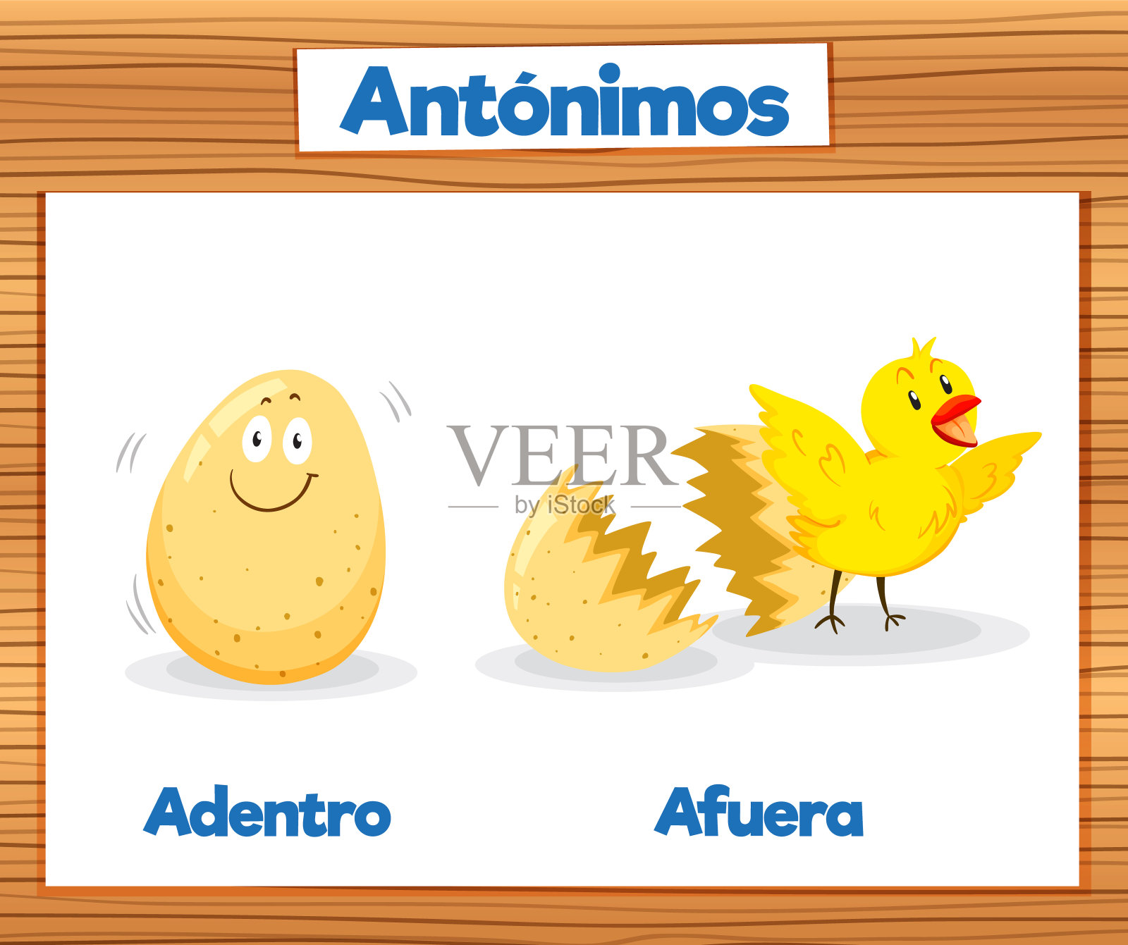 Inside and Outside:西班牙语教育反义词插画图片素材