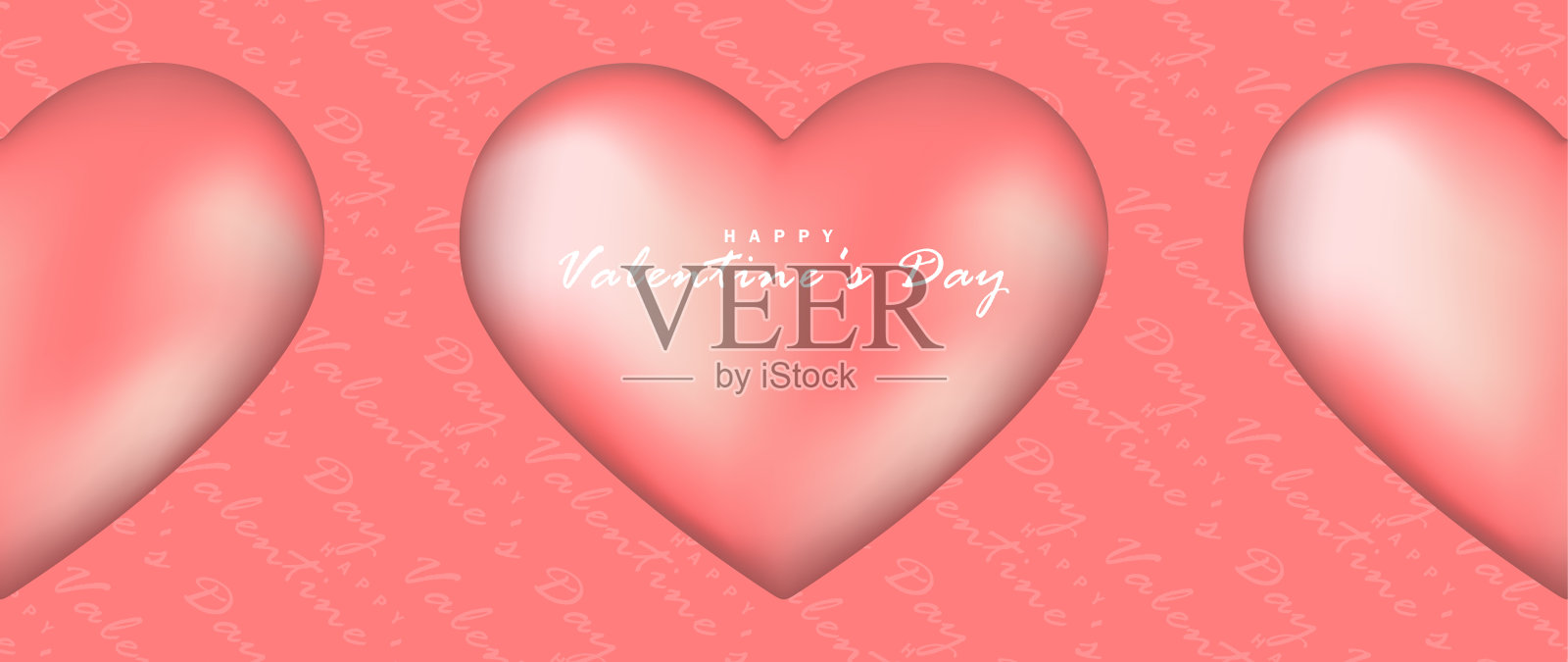 明亮的情人节卡片，3D心形和文字。红色爱节日背景，壁纸，海报，横幅插画图片素材