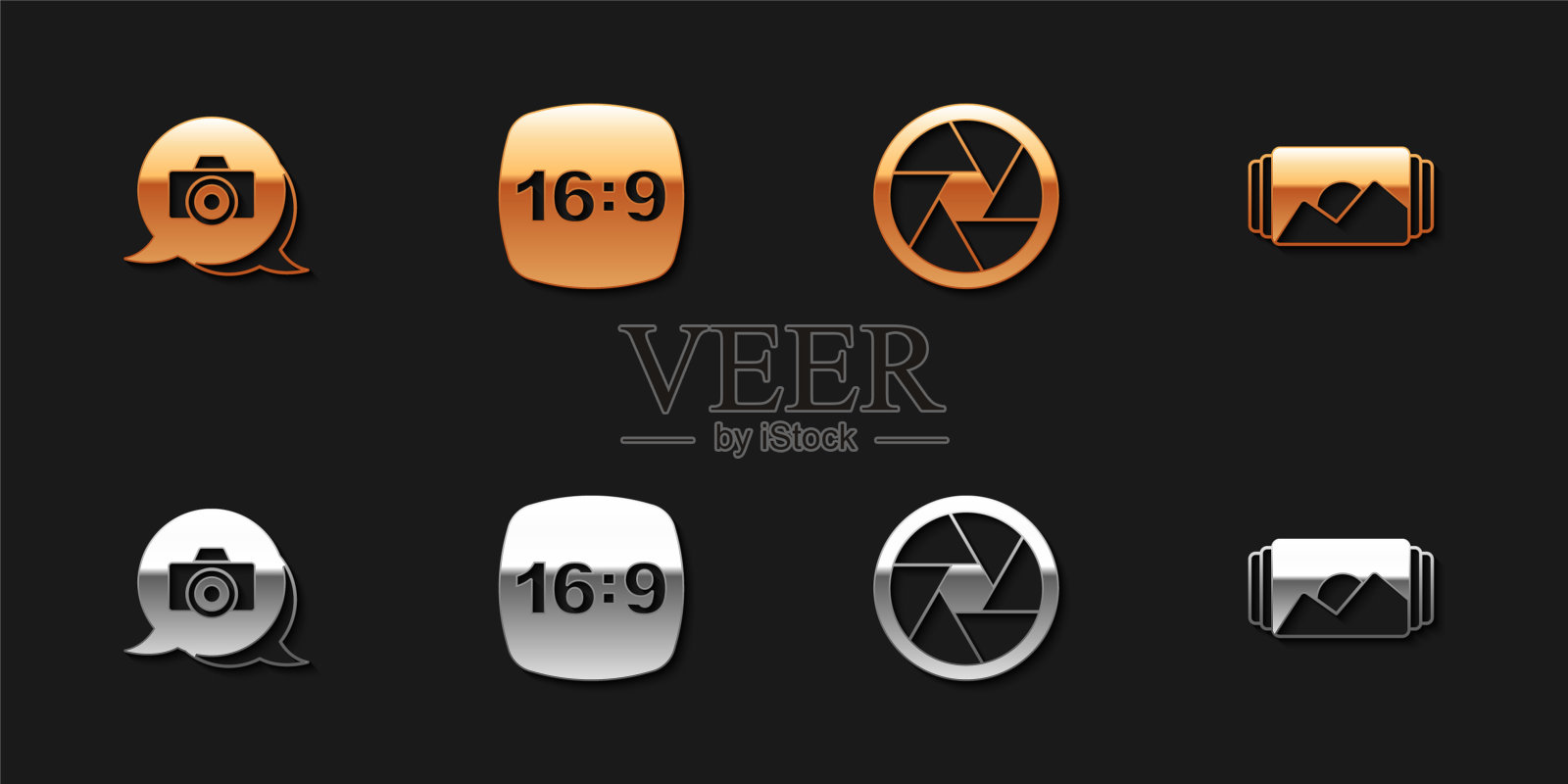 设置相机，第16帧，相机快门和图标。向量插画图片素材