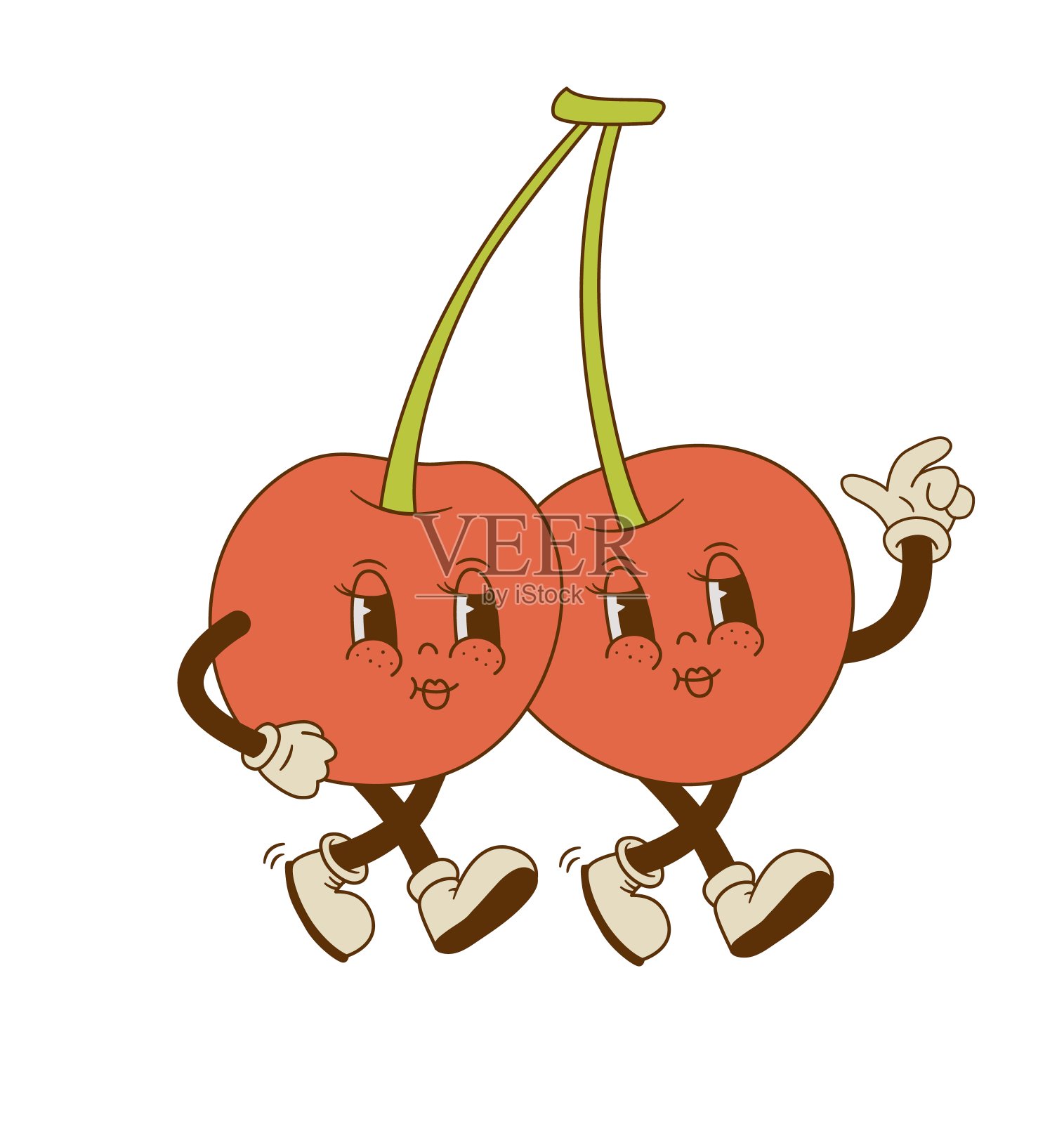 可爱的复古卡通樱桃人物。插画图片素材