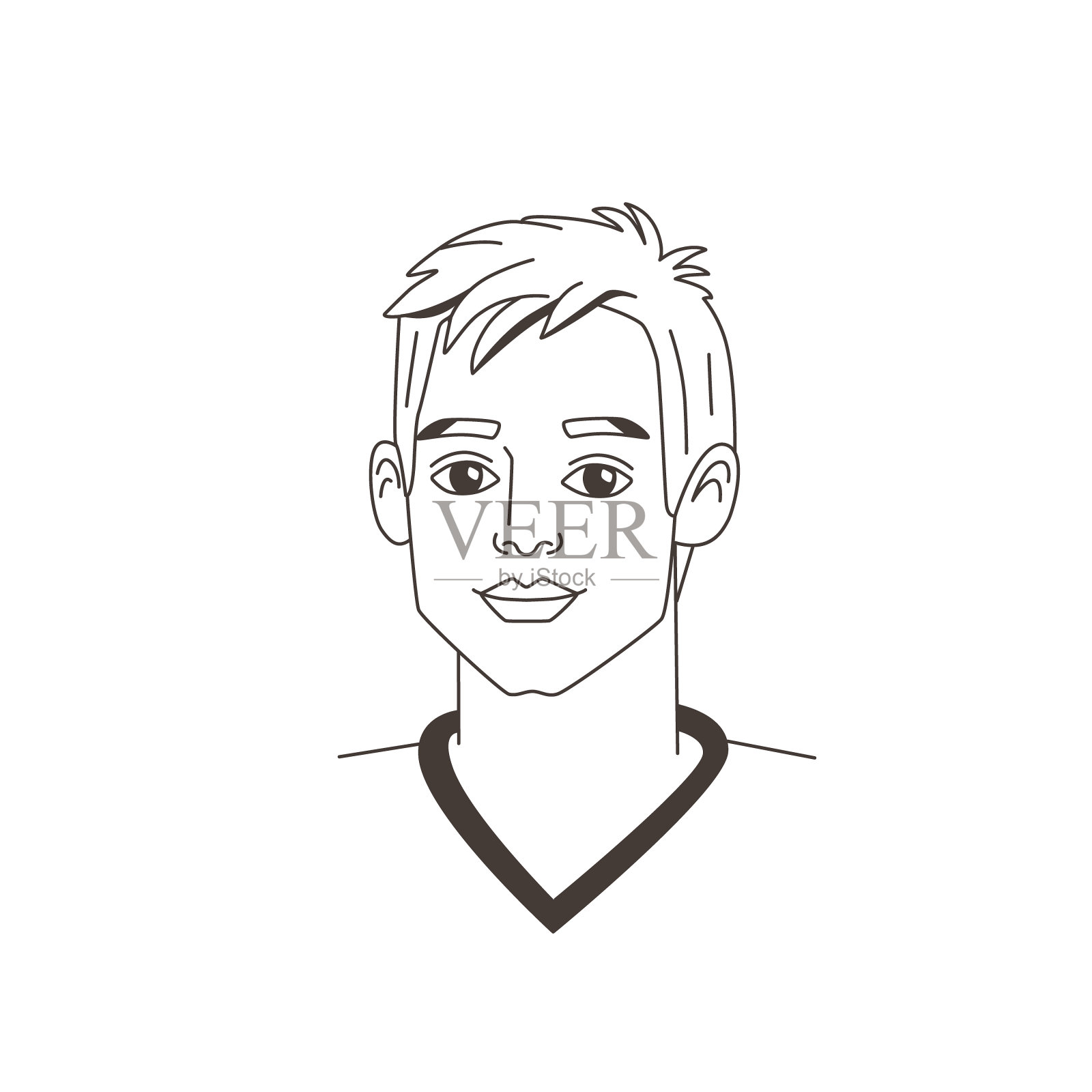 年轻人的肖像在涂鸦手绘风格。人物头像，脸，头，素描，线条，轮廓。简单的矢量插图。插画图片素材