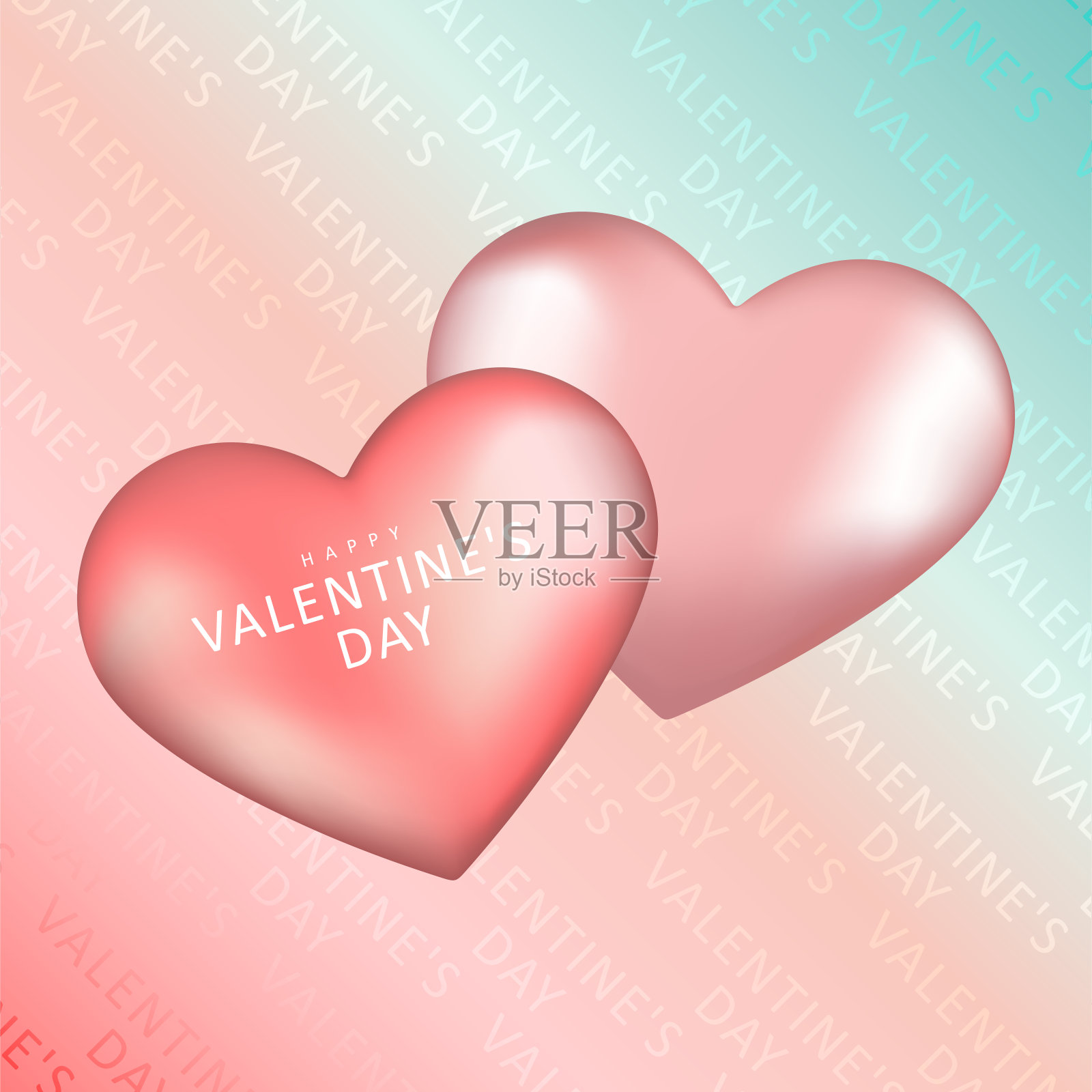 彩虹情人节卡片，3D红色和粉红色的心。爱的卡片、封面、壁纸、背景插画图片素材