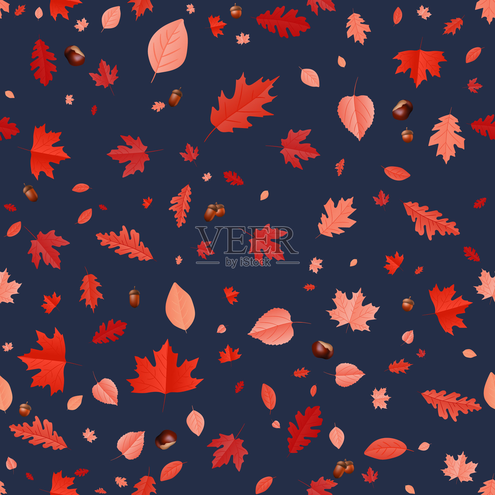 秋日无缝叶纹复古风格插画图片素材