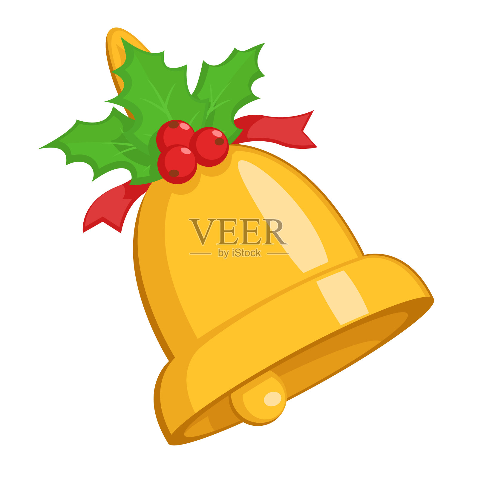 白色背景上有树叶和浆果的圣诞钟。插画图片素材