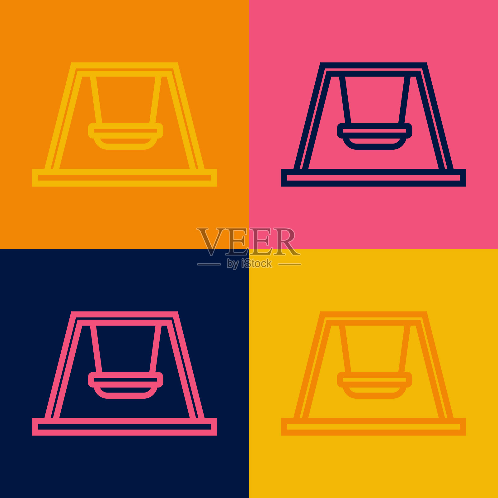 流行艺术线秋千为孩子们在操场上的夏季游戏图标孤立的颜色背景。户外娱乐设备。向量插画图片素材