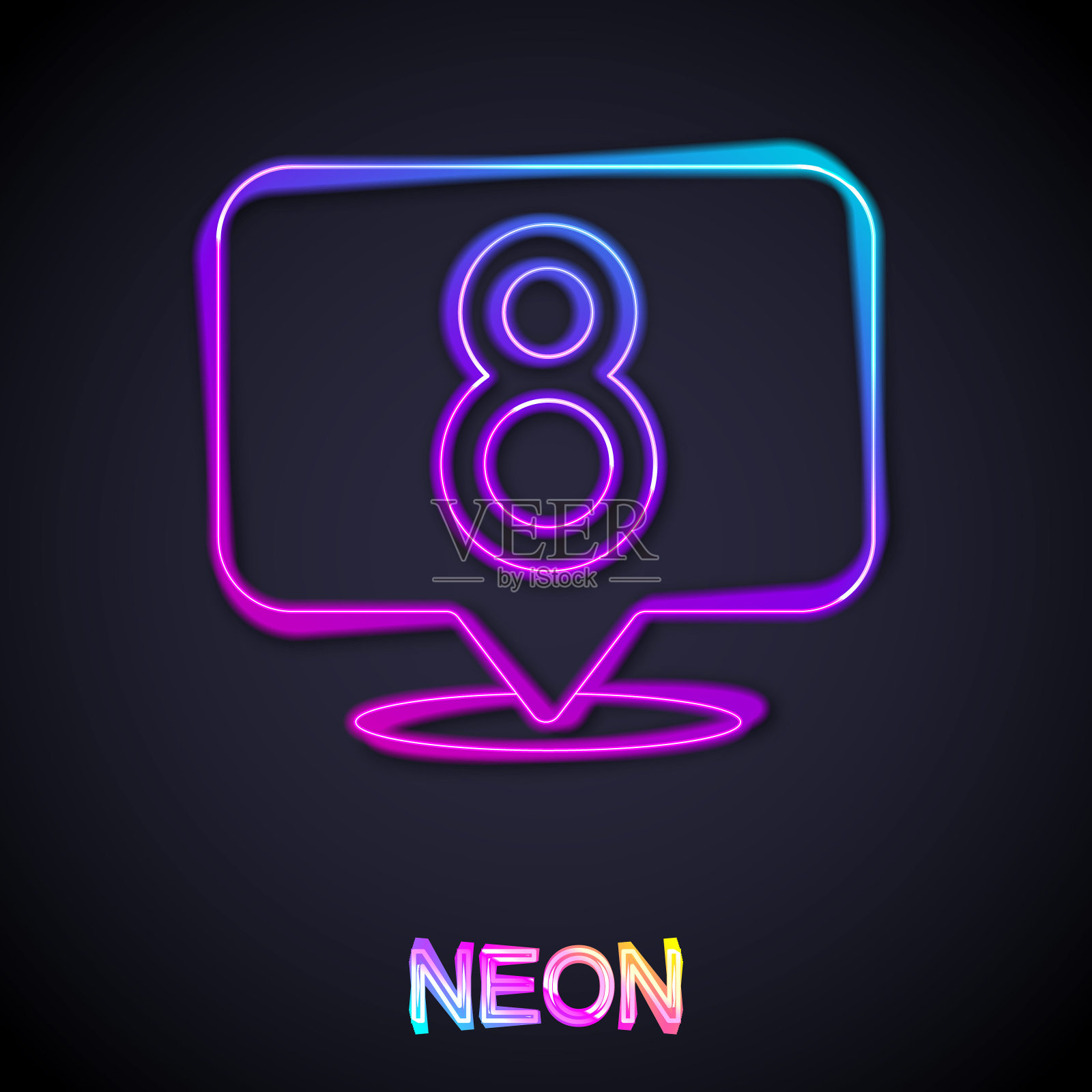 发光的霓虹灯线8三月图标孤立的黑色背景。妇女节快乐。向量插画图片素材