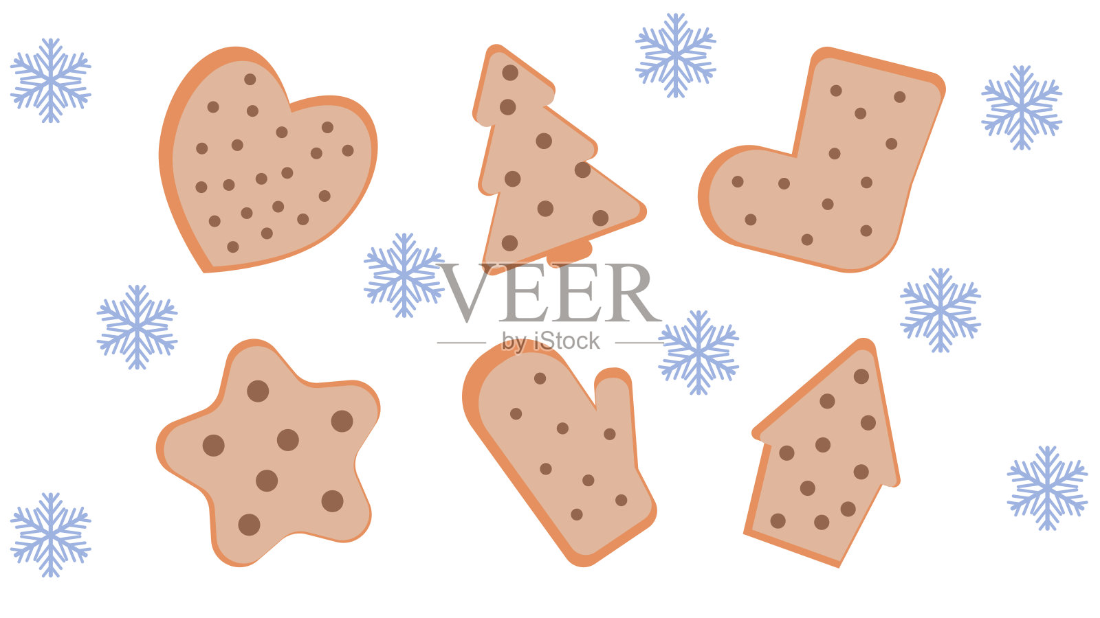 圣诞姜饼饼干。一套冬日自制甜饼干。可爱的卡通矢量插图插画图片素材