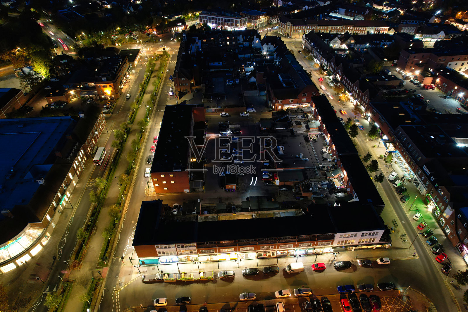 英国莱奇沃斯花园城夜景鸟瞰图照片摄影图片