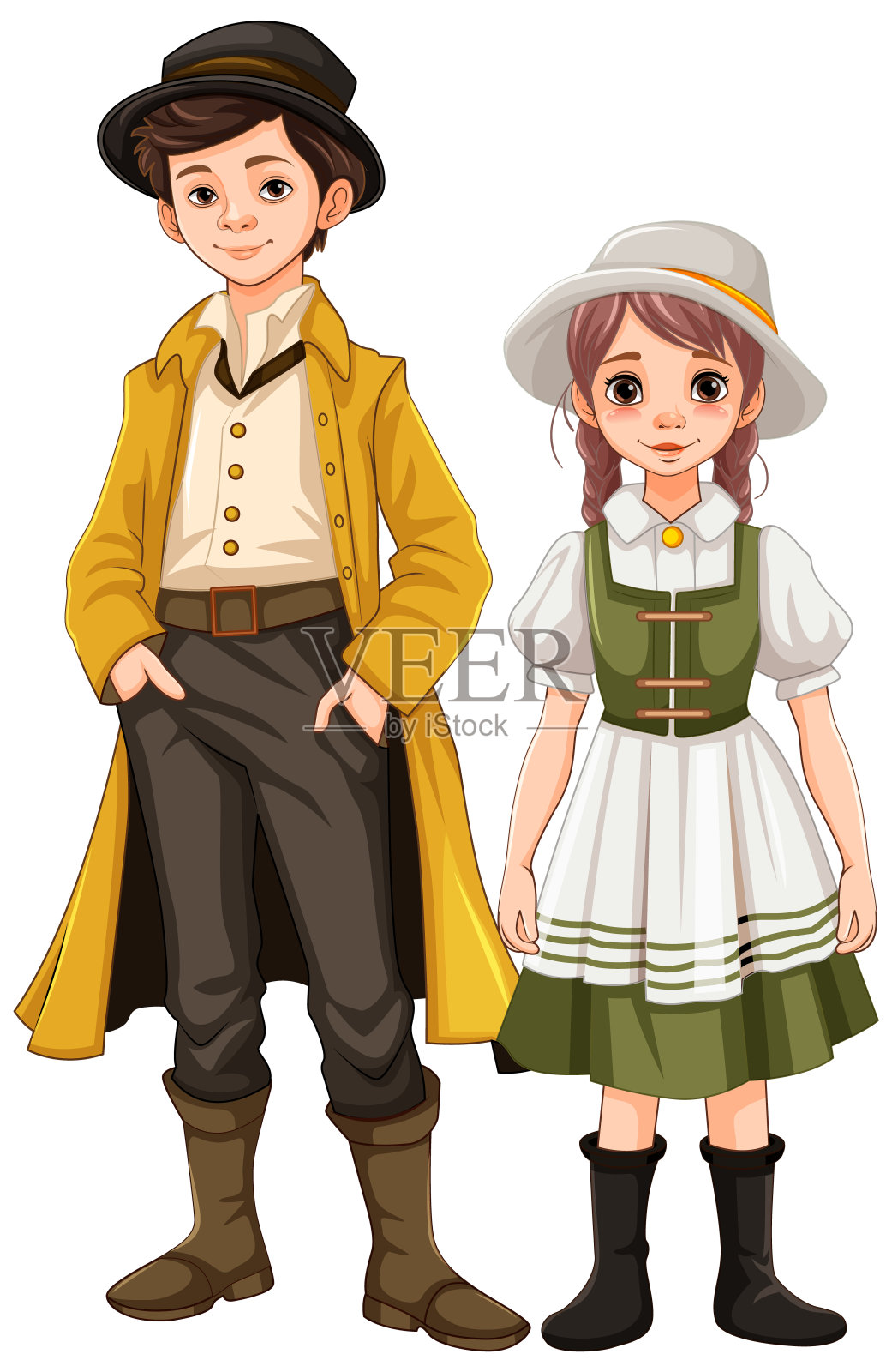 复古夫妇-男人和女人插画图片素材