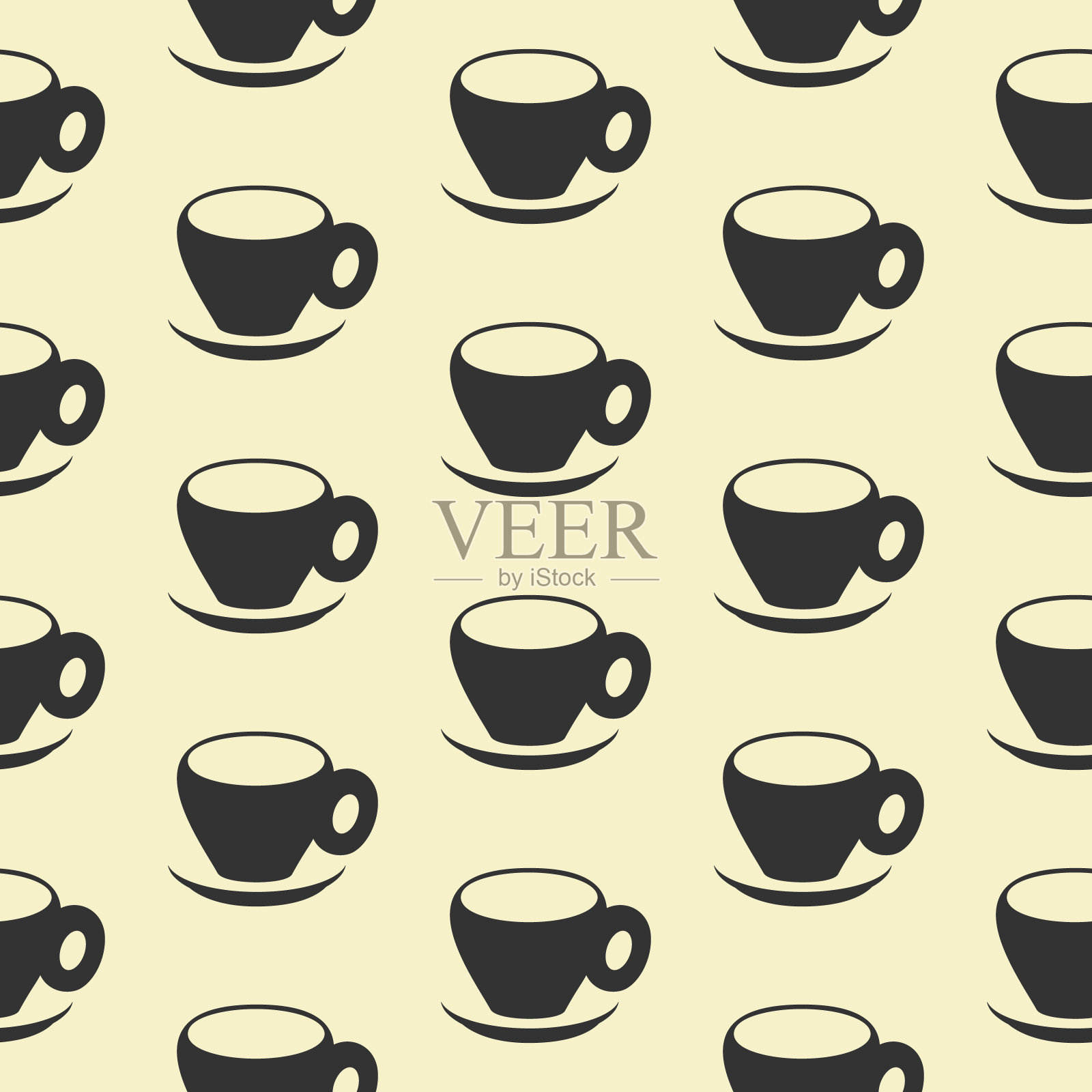 咖啡杯抽象无缝图案。时尚的对角线几何网格。黑白复古调色板，单色表面背景。矢量图插画图片素材