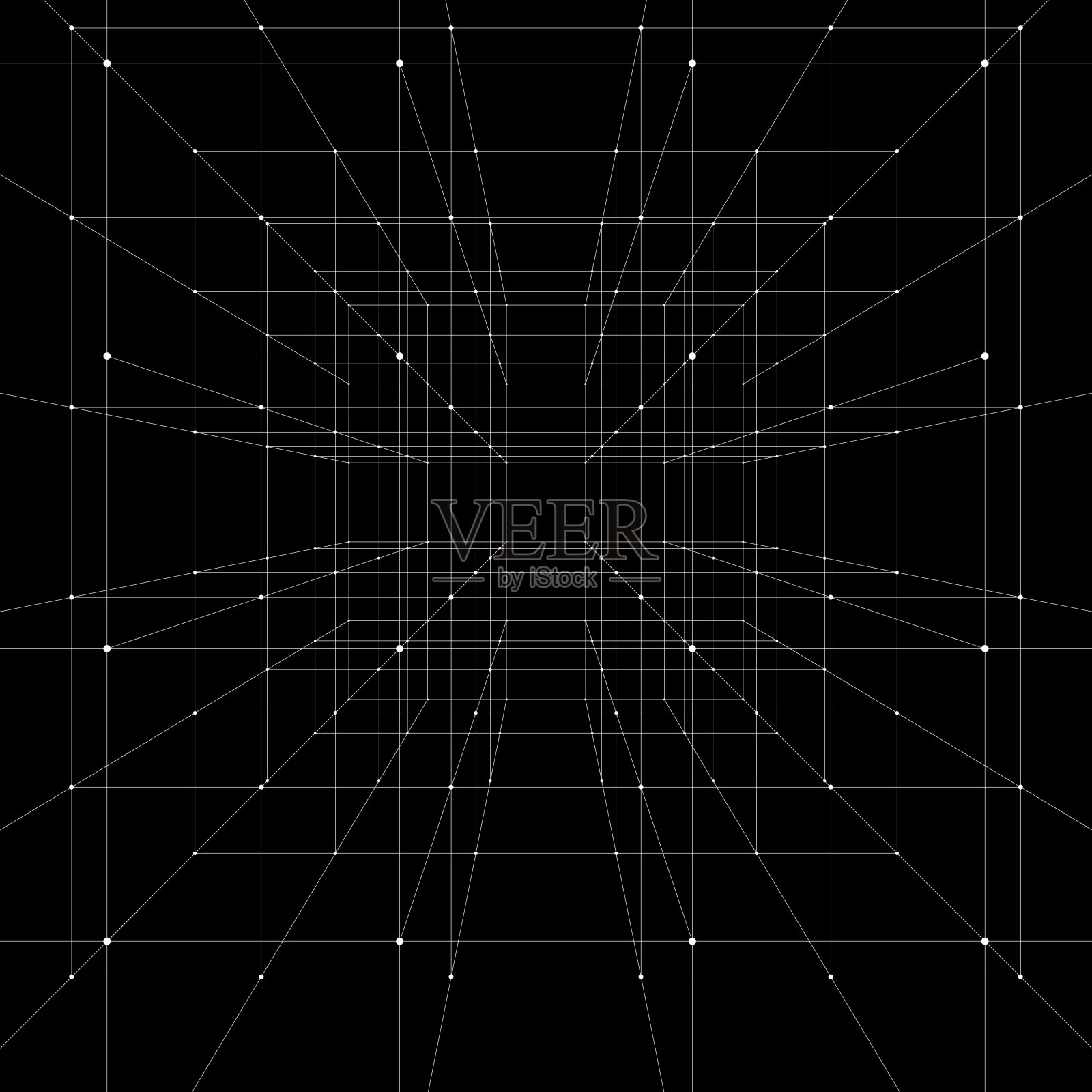 黑色空间中的抽象透视网格。插画图片素材
