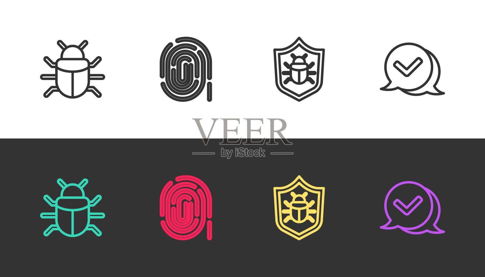 设置线路系统错误，指纹，和检查标记语音气泡在黑白。向量插画图片素材