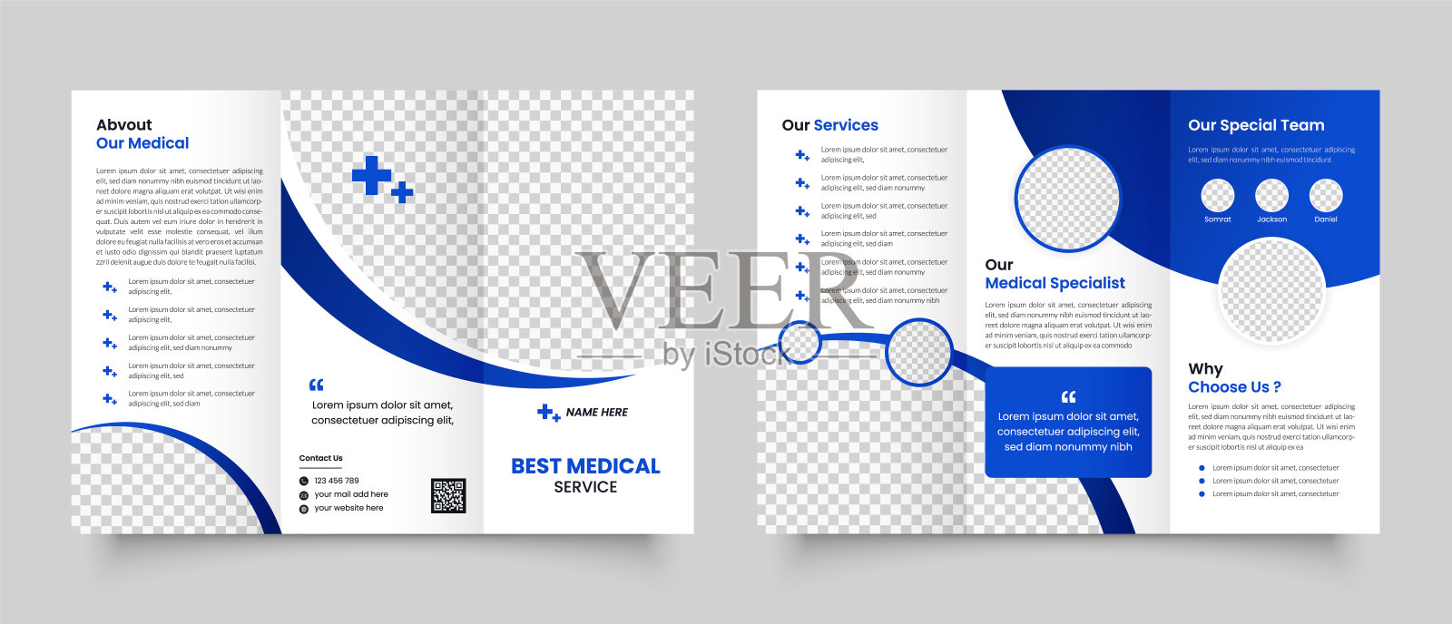 医疗保健三联宣传册模板插画图片素材