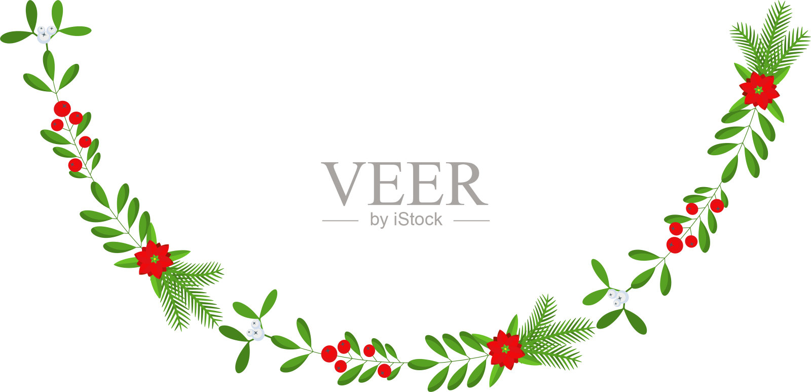 半圆形的圣诞花环。花环框架。云杉常绿枝插画图片素材