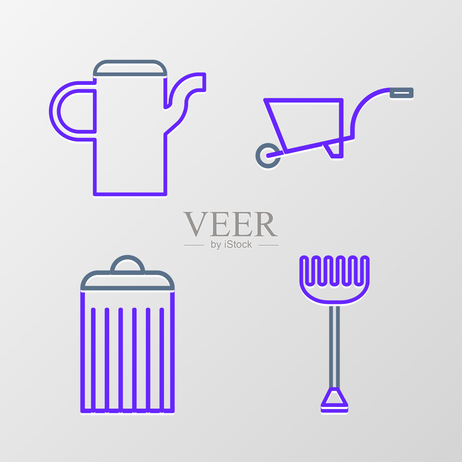 设置线花园耙垃圾桶手推车和插画图片素材