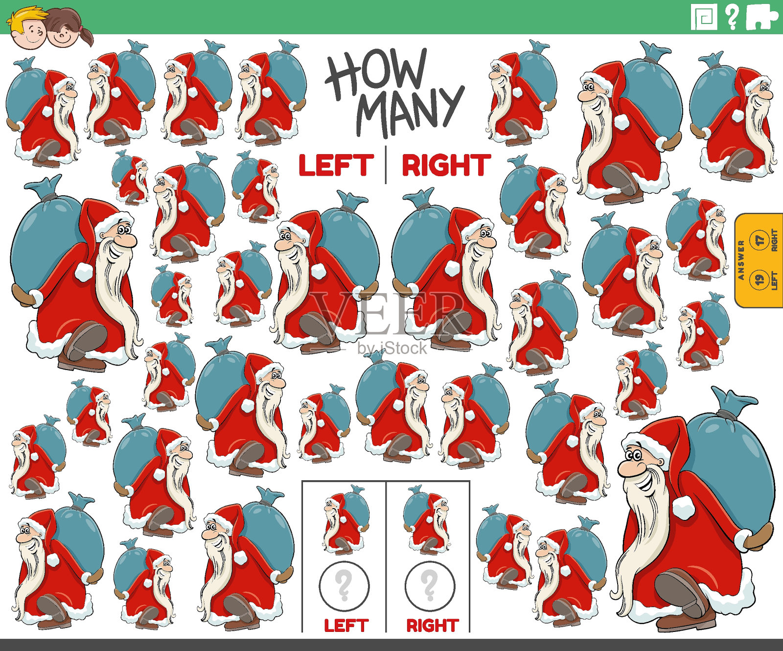 左数右数卡通圣诞老人的照片插画图片素材