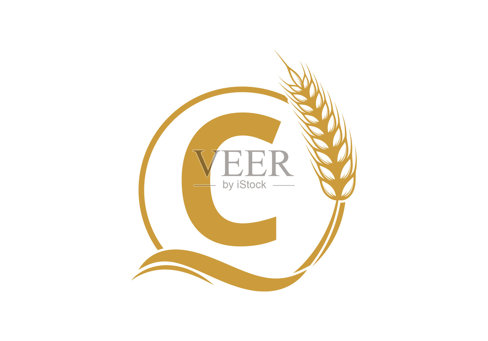 农业小麦标志上的C字母。农业标志设计模板，食品，健康营养标志。标志为农业企业和公司标识插画图片素材