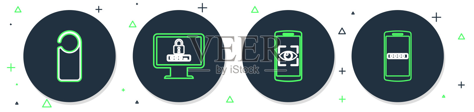 设置线路监控与密码，手机和眼睛扫描，请不要打扰和图标。向量插画图片素材