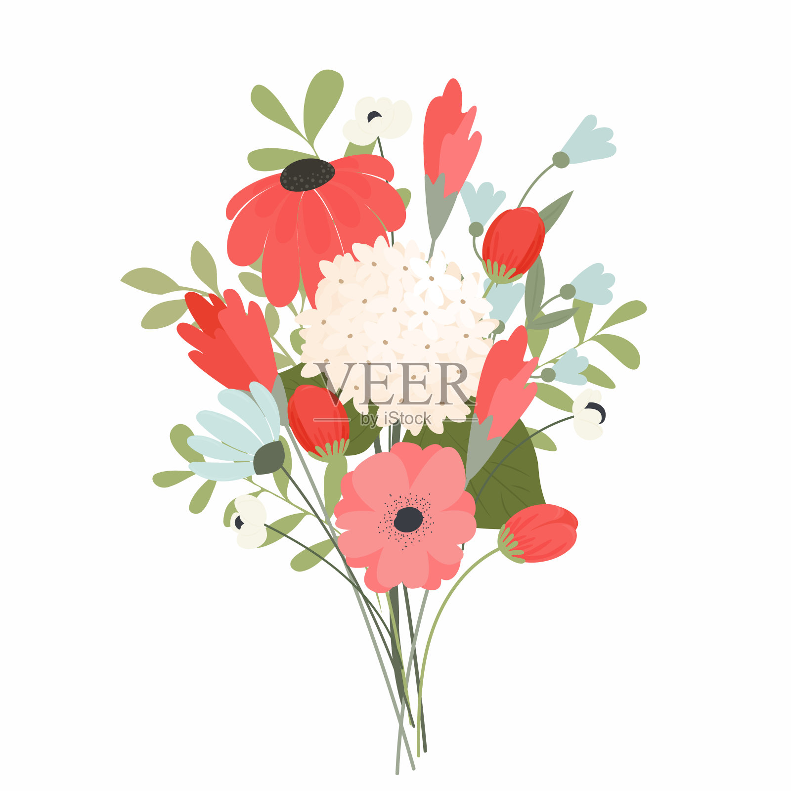 春天的气味。花束中各种各样的花。手绘矢量插画图片素材